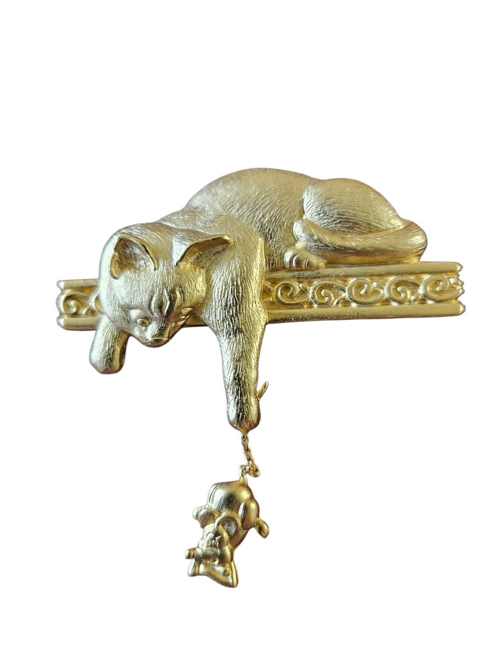 JJ Jonette Cat And Mouse Goldtone Brooch